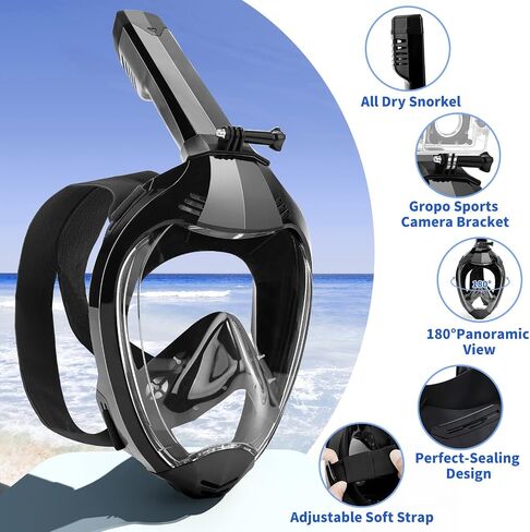 Full Face Snorkel Mask, Snorkeling Gear for Adults with Dry Top Breathing System and Detachable Camera Mount, Foldable Snorkel Mask Adult, Anti-Fog & Anti-Leak in Saudi Arabia