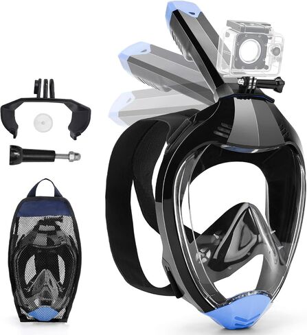 Full Face Snorkel Mask, Snorkeling Gear for Adults with Dry Top Breathing System and Detachable Camera Mount, Foldable Snorkel Mask Adult, Anti-Fog & Anti-Leak in Saudi Arabia