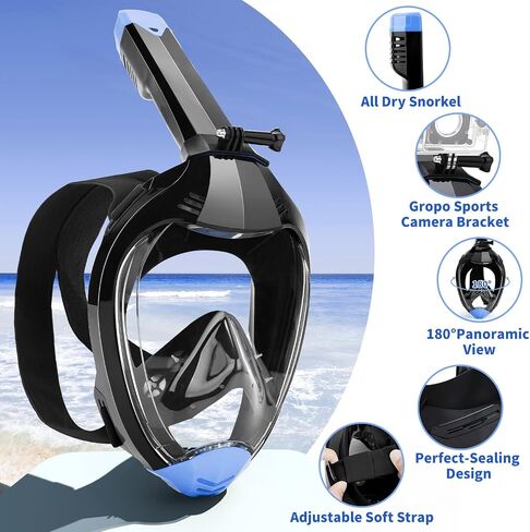 Full Face Snorkel Mask, Snorkeling Gear for Adults with Dry Top Breathing System and Detachable Camera Mount, Foldable Snorkel Mask Adult, Anti-Fog & Anti-Leak in Saudi Arabia