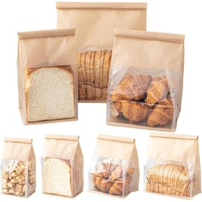 50 Pcs 5.1 Inch Bread Bags with Tin Tie, Small Loaf Bags Made Of Brown Cotton Paper, Storage Packing Bag with Clear Window for Bakery, Cafe, Homemade Bread