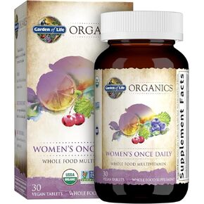 Garden of Life Organics Multivitamin for Women, Womens Multi with Vitamin C, D, Folate, B6, B12, Biotin, Iron, Vegan Whole Food Vitamins for Women, Energy, Skin, Nails, 120 Tablets