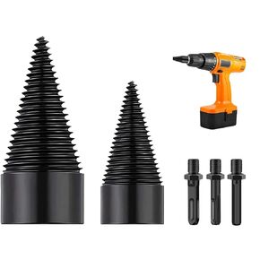 Firewood Log Splitter, Drill Bit Wood Splitter, 5PCS Detachable Wood Splitting Drill Bit with Round + Hex + Square Shank, 42mm+32mm Heavy Duty Electric Drills Screw Cone Driver