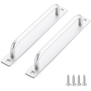 Barn Door Handles 2 Pack Silver Door Handles Sliding Door Handle 5" Hole Center Screen Door Handles Cabinet Handles Door Pull Handle Zinc Alloy Door Pulls with Plate for Closet Door Handle