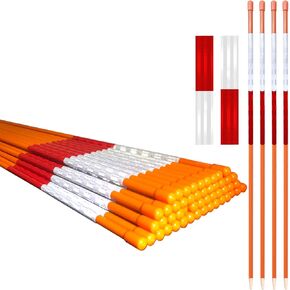 Two-Color Driveway Marker(Silver & Red) 50PCS,48 Inch, Use High Brightness “Micro Prism "Reflective Materials,Fiberglass Reflective Snow Stakes,(5/16 Inch Dia)