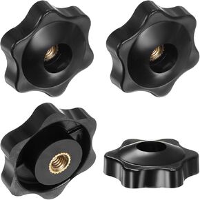 4-Pack 6 Star Knobs, M8 Female Thread 31mm Hexagon Head Through Hole Clamping Grip Handles for Machinery/Electronic/Woodworking, Brass Screw-On Threaded Knob [Black]
