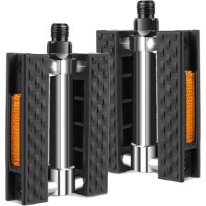 Bike Pedals, 9/16" Mountain Bike Pedals with Reflective Strips, Non-Slip Waterproof Cycling Pedals for Beach Cruiser, Track Bike, Stretch Bike, MTB Bikes