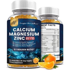 (2 Pack) Calcium Magnesium Zinc Gummies with Vitamin D3, K2, B12 & B6 for Adults, Sugar Free Magnesium Glycinate with Potassium Sea Moss Supplement, Calcium Citrate for Bone Mood & Sleep Support