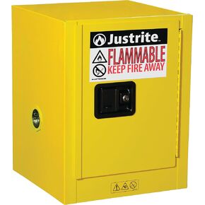 Justrite 890200 Sure-Grip EX Galvanized Steel 1 Door Manual Flammables Mini Safety Storage Cabinet, 17" Width x 22" Height x 8" Depth, 1 Adjustable Shelf, Yellow in Saudi Arabia