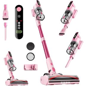 Cordless Vacuum Cleaner, 45Kpa 50 Mins Runtime Self-Standing Stick Vacuum Cleaners for Home, Powerful Suction, Lightweight, LED Touch Screen 8 in 1 Vacuum for Pet Hair, Carpet, Hardwood Floor, Black