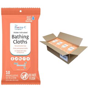 Pharma-C-Wipes Water Activated Bathing Cloths - Rinse Free - Thick, Pretreated Washcloths (36 Packs of 10 Wipes)