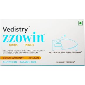 Zzowin Nutra Tablets, Melatonin 5 mg Natural Sleep Aid Supplement for Adults with Valerian, Magnesium & L- Theanine. Safe Sleep Support, Non Habit Forming. 30 Tablets, 1 Month Supply.