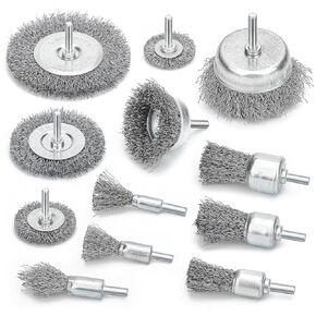 SUNJOYCO 12PCS Wire Brush for Drill, Abrasive Wire Wheel for Drill 1/4" Drill Shank, Wire Brush Drill Bit Set for Surface Cleaning Rust