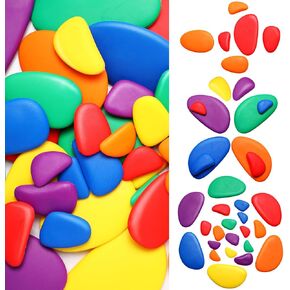144 Pcs Rainbow Stacking Stones Translucent Colorful Pebbles Light Table Toys Math Manipulatives Educational Toys for Preschool Kindergarten Montessori Toys, 6 Colors