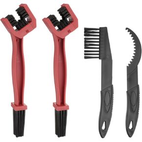 HARFINGTON 4Pcs Bicycle Chain Cleaning Tool Set Motorcycle Chain Brush Crankset Brush Bike Clean Brush Kit for Gears Maintenance Cleaning Tool, Red Black