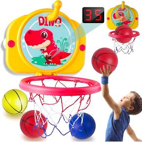 VATOS Toddler Basketball Hoop Indoors, 2 in 1 Mini Basketball Hoop with Ring Toss Game for Kids,Dinosaur Basketball Hoop with Scoreboard Indoor Outdoor,Toys Gifts for Toddlers Boys Girls Ages 3 4 5 6