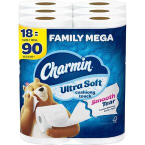 Charmin Toilet Paper Ultra Soft Cushiony Touch, 30 Family Mega Rolls = 153 Regular Rolls