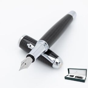 MONTEVERDE USA Super Mega Carbon Fiber/Chrome Trim Fountain Pen - Extra Fine Nib - Exquisite Luxury Pen for Men & Women – Perfect for Office, Business, School, Gifts, Journaling, Autographs