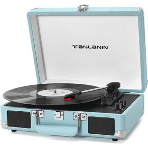 Vinyl Record Player Vintage 3-Speed Bluetooth Portable Suitcase Belt-Driven Turntable with Built-in Speakers, Treble & Bass Control, 33 45 78 RPM LP Player with AUX/RCA/Headphone Jack, Watercolor