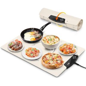 Food Warming Mat Electric Warming Tray with 9 Adjustable Temperature Full Surface Heating Roll Up Portable Silicone Food Warmer for Buffet Family Gatherings Holidays Countertop