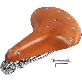 Durable Leather Bicycle Bike Vintage Cowhide Cycling Saddle Seat with Springs Classic Saddles Cushion Mat for Cycling Riding-Black, Orange