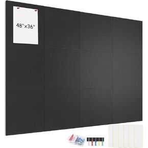 Large Cork Board Alternative - 48"x36" 12 Pack Felt Wall Tiles with Safe Removable Adhesive Tabs, Cork Wall Tiles Cork Board for Home Office Pin Board Tack Board, 50 Pushpins (Purple)