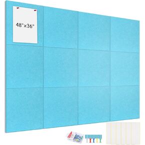 Large Cork Board Alternative - 48"x36" 12 Pack Felt Wall Tiles with Safe Removable Adhesive Tabs, Cork Wall Tiles Cork Board for Home Office Pin Board Tack Board, 50 Pushpins (Purple)