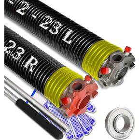 Garage Door Torsion Spring Set, Pair of 2" Electrophoresis Coated Garage Door Spring Replacement with 2 Non-Slip Winding Bars and Bearing, Minimum 16000 Cycles (.207x2x23")