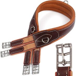 Jeereal English Girths for Horses | Made Genuine Leather with Heavy Duty Cotton Elastic and Stainless Steel Buckles - Jump