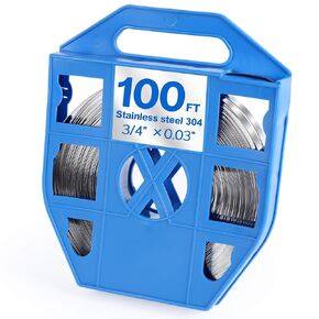 150 Feet Premium S304 Stainless Steel Strapping Banding Roll - 3/4''x 0.03'' Steel Coil, Portable Strong Steel Banding Cable Tie for Heavy Loads, Metal Package Strapping Packing (Plastic Tote)