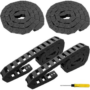 4Pcs R18 10mm x 20mm(InnerH x W) Black Plastic Cable Wire Carrier Drag Chain, 1M Length with End Connectors for CNC Machines, Bridge Type