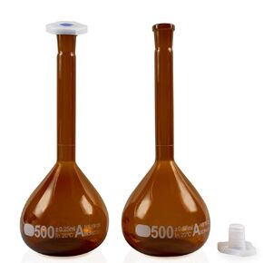 500ML Volumetric Flask Set|ASTM Class A 3.3 Borosilicate Glass|Polypropylene Stopper|White Graduation|for Analytical Chemistry Work|2PCS