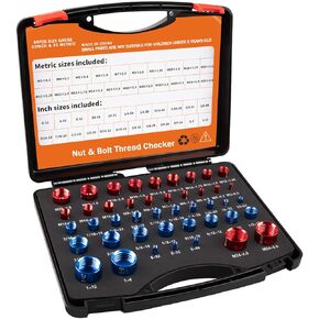 44PCS Nut and Bolt Thread Checker Comprehensive Bolt Size and Thread Gauge Tool, Bolt Thread Identifier, Inch & Metric Sizes, with Handy Tool Box, Excellent for Home Garages and Car Repairs