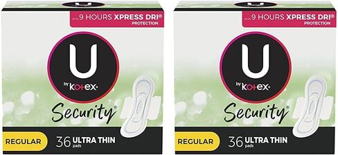 U by Kotex Security Ultra Thin Feminine Pads with Wings, Regular Absorbency, Unscented, 36 Count in Saudi Arabia