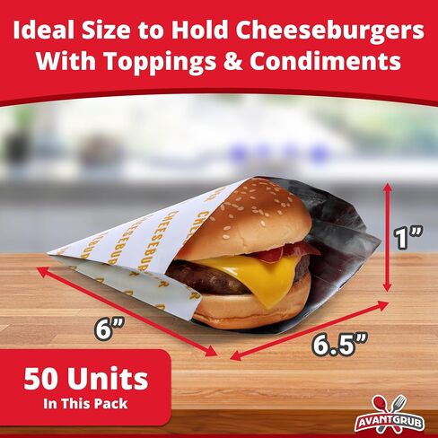 Retro, Restaurant Grade Grease-Proof Burger Wrappers 100 Pk. Heat Proof, Pro Quality Bulk Cheeseburger Bags are BPA Free. Large, Allergen Friendly BBQ Foil Paper Great Cooking Supply for Themed Party in Kuwait