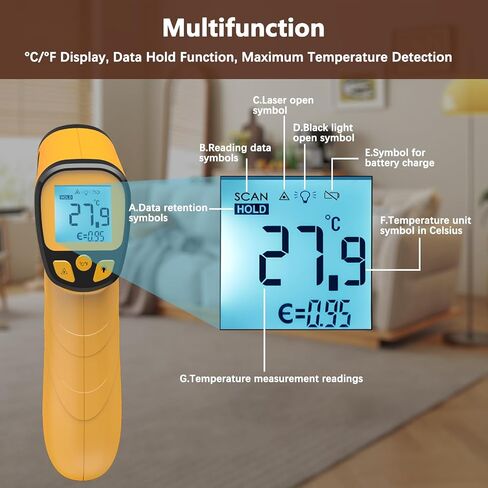 Infrared Thermometer Gun DT550-58°F ~1022°F, Digital Laser Thermometer Gun for Food,Pizza Oven,BBQ,Grill & Engine.Handheld Non Contact Ir Thermometer Gun (Not for Human) in Saudi Arabia