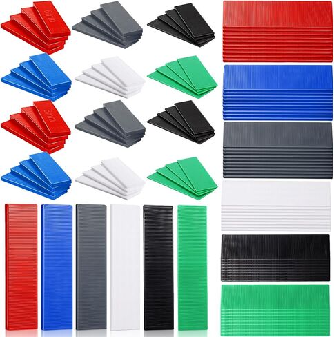 Konohan 480 Pcs Plastic Flat Shims Structural Tile Plastic Shims for Leveling, 3/64, 5/64, 1/8, 5/32, 13/64, 15/64, Green, Black, White, Grey, Blue, Red in Saudi Arabia