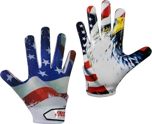 Exotic Sports Youth Football Gloves with American Flag American Reciever Football Gloves for Adult Men Women and Boys with Super Sticky Silicone Grip Palms Ultimate Performance Booster in Saudi Arabia