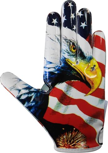 Exotic Sports Youth Football Gloves with American Flag American Reciever Football Gloves for Adult Men Women and Boys with Super Sticky Silicone Grip Palms Ultimate Performance Booster in Saudi Arabia