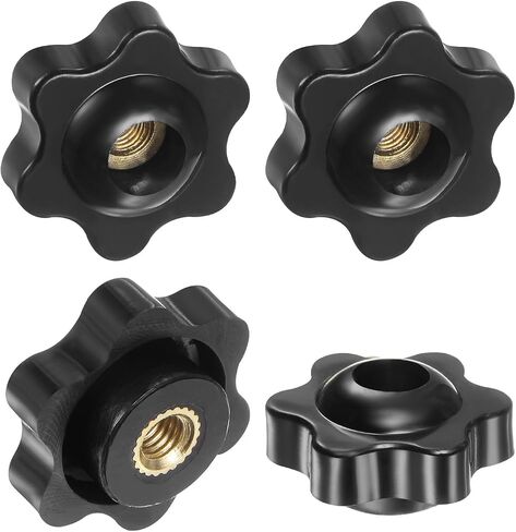 4-Pack 6 Star Knobs, M8 Female Thread 31mm Hexagon Head Through Hole Clamping Grip Handles for Machinery/Electronic/Woodworking, Brass Screw-On Threaded Knob [Black] in Saudi Arabia