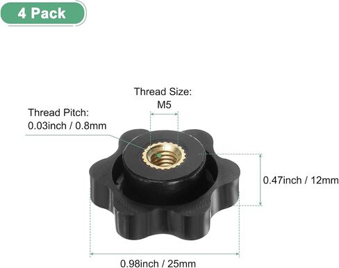 4-Pack 6 Star Knobs, M8 Female Thread 31mm Hexagon Head Through Hole Clamping Grip Handles for Machinery/Electronic/Woodworking, Brass Screw-On Threaded Knob [Black] in Saudi Arabia