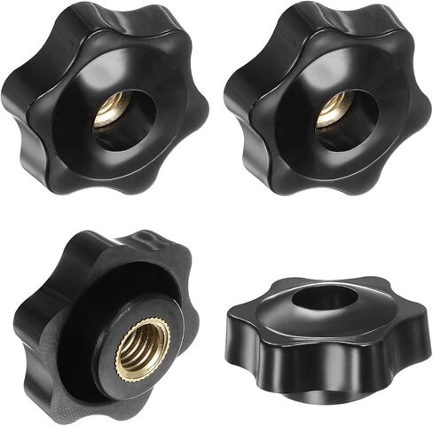 4-Pack 6 Star Knobs, M8 Female Thread 31mm Hexagon Head Through Hole Clamping Grip Handles for Machinery/Electronic/Woodworking, Brass Screw-On Threaded Knob [Black] in Saudi Arabia