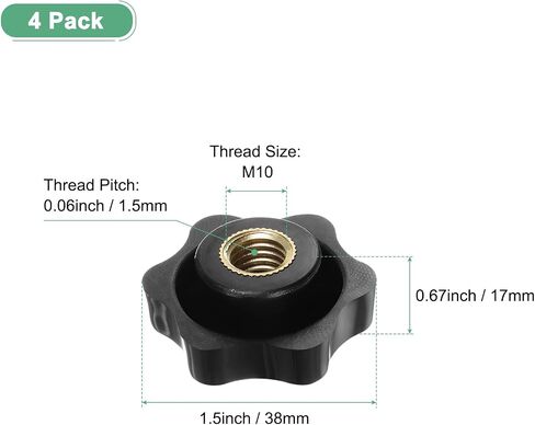 4-Pack 6 Star Knobs, M8 Female Thread 31mm Hexagon Head Through Hole Clamping Grip Handles for Machinery/Electronic/Woodworking, Brass Screw-On Threaded Knob [Black] in Saudi Arabia