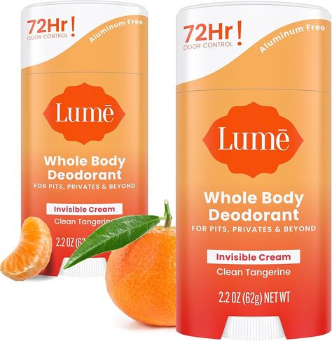 Lume Whole Body Deodorant - Invisible Cream Stick - 72 Hour Odor Control - Aluminum Free, Baking Soda Free, Skin Safe - 2.2 Ounce (Pack of 2) (Minted Cucumber) in Saudi Arabia
