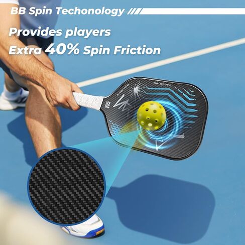 Pickleball Paddles, USAPA Approved, 3K Raw Carbon Fiber Pickleball Paddle with a 16MM Polymer Honeycomb Core Provides Higher Grit&Spin, Engineered for Players Intermediate and Above, BlueBean in Saudi Arabia