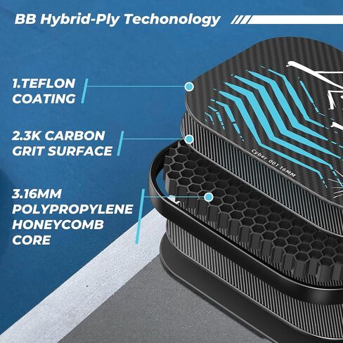 Pickleball Paddles, USAPA Approved, 3K Raw Carbon Fiber Pickleball Paddle with a 16MM Polymer Honeycomb Core Provides Higher Grit&Spin, Engineered for Players Intermediate and Above, BlueBean in Saudi Arabia