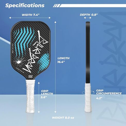Pickleball Paddles, USAPA Approved, 3K Raw Carbon Fiber Pickleball Paddle with a 16MM Polymer Honeycomb Core Provides Higher Grit&Spin, Engineered for Players Intermediate and Above, BlueBean in Saudi Arabia