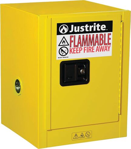 Justrite 890200 Sure-Grip EX Galvanized Steel 1 Door Manual Flammables Mini Safety Storage Cabinet, 17" Width x 22" Height x 8" Depth, 1 Adjustable Shelf, Yellow in Saudi Arabia