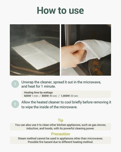 DEARCUS Microwave Steam Cleaning Wipes - 1min Steaming Cleaner Deodorizer - Quick, Safe & Natural Cleaning Solution for Microwaves and Kitchen Appliances - Removes Food and Grime Buildup, 12 Sheets in Saudi Arabia