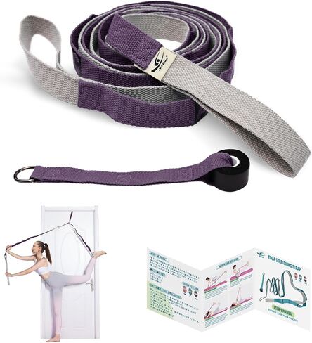 HiRui Stretching Strap Yoga Strap with Door Anchor, 14-Loops Non-Elastic Stretch Straps for Physical Therapy, Pilates, Dance, Gymnastics | Stretch Band with Workout Guide for Women & Men in Saudi Arabia
