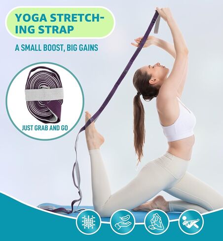 HiRui Stretching Strap Yoga Strap with Door Anchor, 14-Loops Non-Elastic Stretch Straps for Physical Therapy, Pilates, Dance, Gymnastics | Stretch Band with Workout Guide for Women & Men in Saudi Arabia